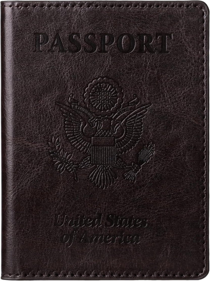 TIGARI Passport Holder for Travel Women Men, PU Leather Passport Wallet Cover Case Sleeve, Waterproof Protected Document Organizer, Family Vacation Plane Cruise Travel Essentials-Black brown