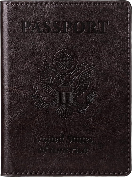 TIGARI Passport Holder for Travel Women Men, PU Leather Passport Wallet Cover Case Sleeve, Waterproof Protected Document Organizer, Family Vacation Plane Cruise Travel Essentials-Black brown