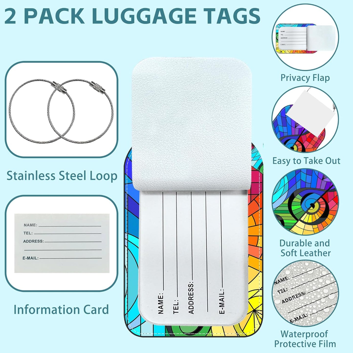 Treble Clef Luggage Tag for Suitcase Set of 2 PU Leather Cute Luggage Tags with Stainless Metal Loop ID Label Privacy Flap Suitcase Tags for Women and Men Travel