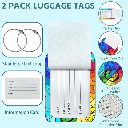 Treble Clef Luggage Tag for Suitcase Set of 2 PU Leather Cute Luggage Tags with Stainless Metal Loop ID Label Privacy Flap Suitcase Tags for Women and Men Travel