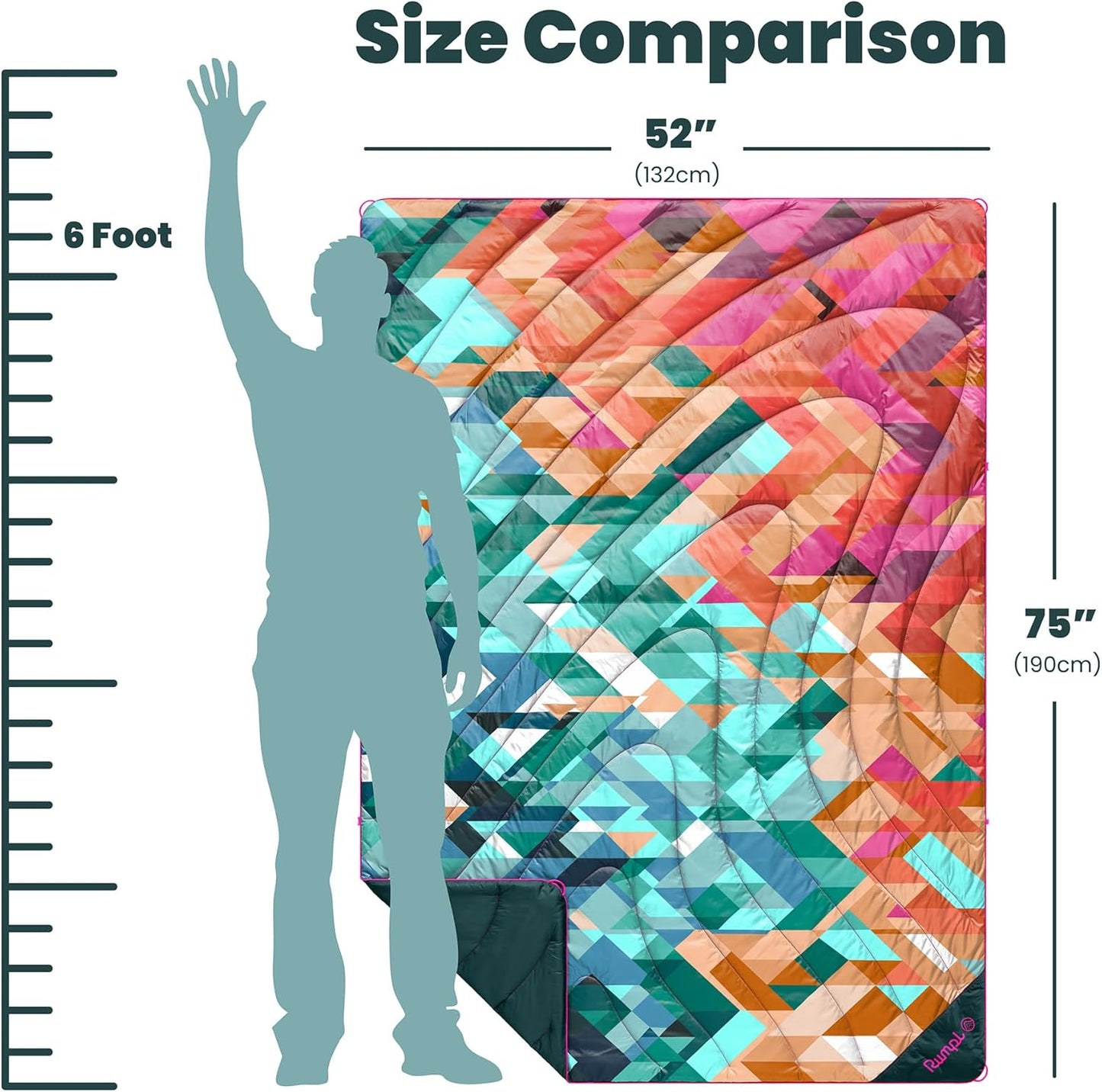 Rumpl Original Puffy Blanket - Warm, Water-Resistant Camping Blanket with 100% Recycled Synthetic Insulation, 52"x75", Original Puffy V2, Geo Cool