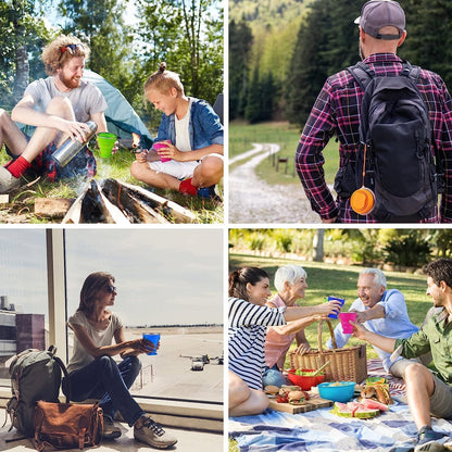 Collapsible Cups for Travel - Portable Silicone Foldable Cup with Lid, Reusable Collapsible Drinking Cup for Camping, Hiking, and Daily Use - Compact, Leak-Proof, and Sturdy Collapsible Water Cup