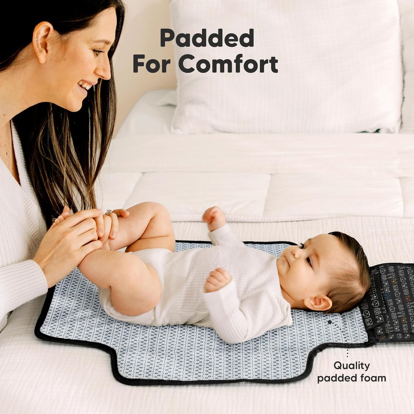 KeaBabies Portable Diaper Changing Pad - Large Waterproof Baby Changing Mat, Compact Travel Diaper Clutch, Functional Pockets Fit Newborn Essentials, Wipeable & Padded Baby Changer (Pixel)