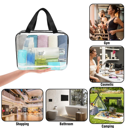 APREUTY Clear Makeup Bags, TSA Approved 3 Pcs Large Cosmetic Makeup Bags Set Clear PVC with Zipper Handle Portable Travel Luggage Pouch Airport Airline Vacation Organization (Black)