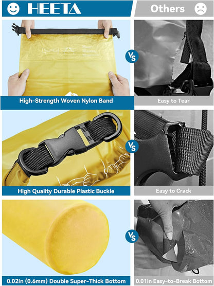 HEETA Dry Bag Waterproof for Women Men, 5L/10L/20L/30L/40L Roll Top Lightweight Dry Storage Bag Backpack with Phone Case for Travel Swimming Boating Kayaking Paddle Board Camping Beach Accessories