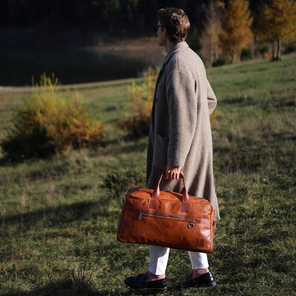 Berliner Bags Vintage Genuine Leather Duffle Austin XL for Travel or the Gym, Weekender Bag with Shoe Compartment, Overnight Bag for Men and Women - Brown