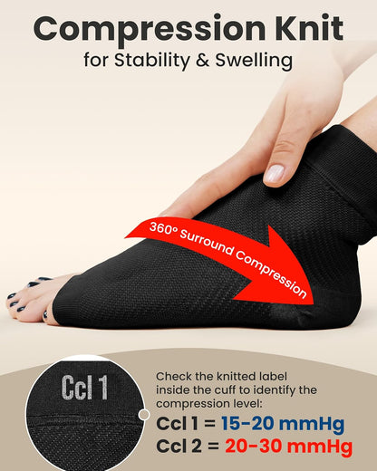 KEMFORD Ankle Compression Sleeve - Plantar Fasciitis Braces - Open Toe Compression Socks for Swelling, Sprain, Neuropathy, Foot Arch Support for Men and Women - 20-30mmhg, S, Black