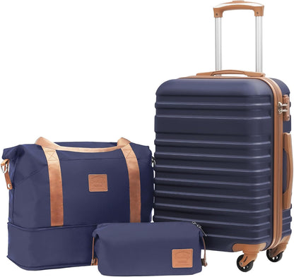 Coolife Suitcase Set 3 Piece Luggage Set Carry On Hardside Luggage with TSA Lock Spinner Wheels (Navy, 3 piece set (DB/TB/20))