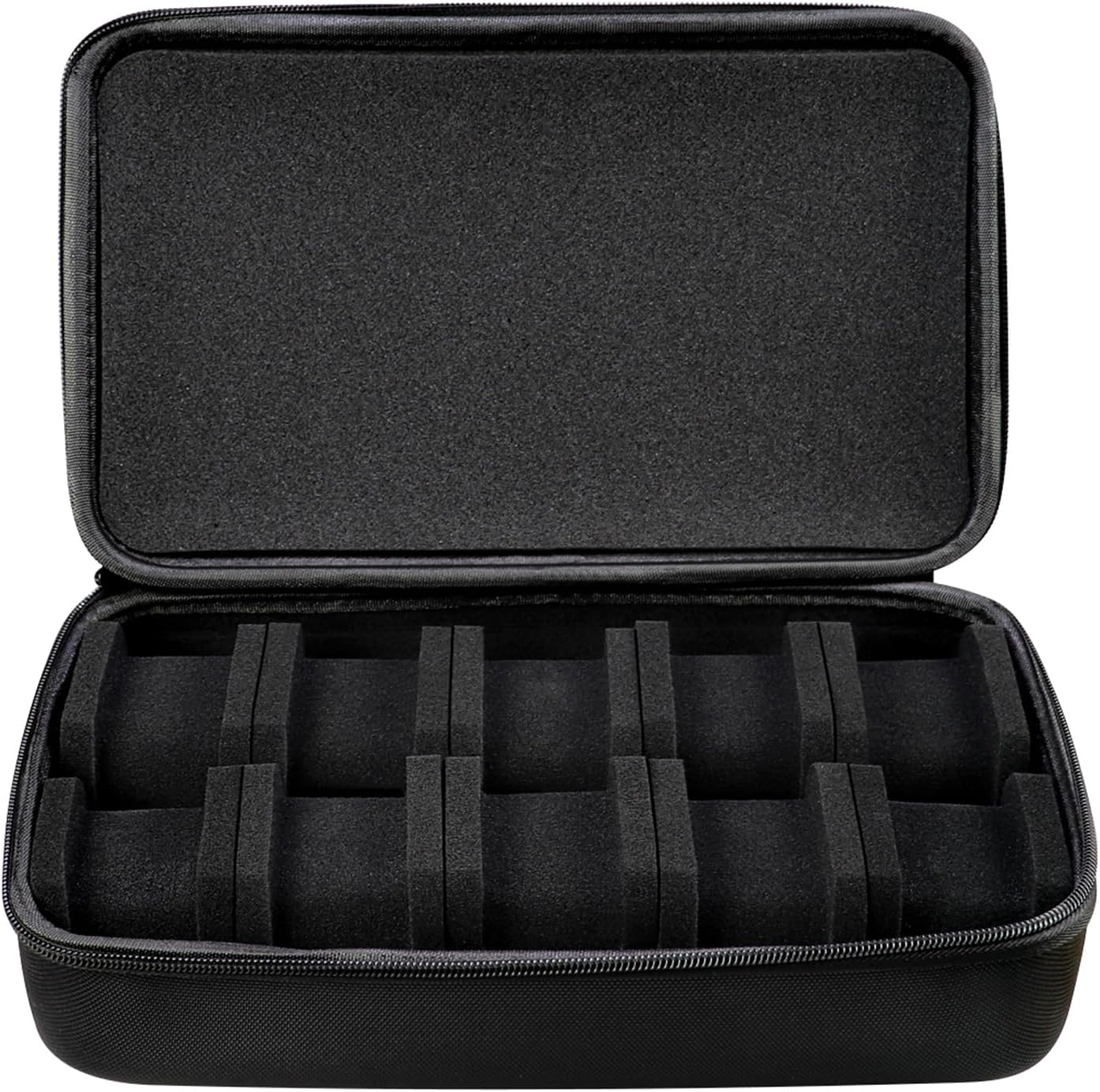 Juntan 10 Slots Hard Watch Travel Case, Portable Nylon Zipper Storage Organizer Box for Men Women with Soft Compressible Foam Pillow Black