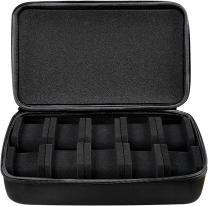 Juntan 10 Slots Hard Watch Travel Case, Portable Nylon Zipper Storage Organizer Box for Men Women with Soft Compressible Foam Pillow Black