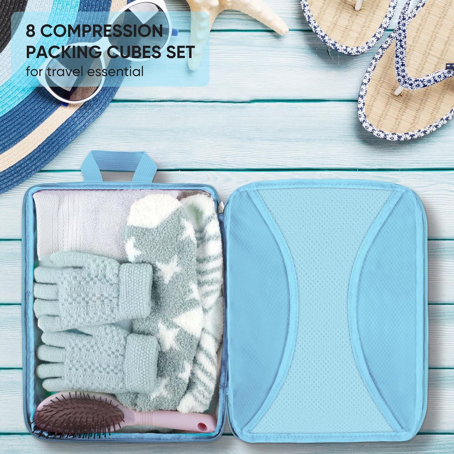 8 Set Compression Packing Cubes for Travel, Packing Cubes Compression Travel Accessories Expandable Packing Organizers for Carry on Luggage Suitcase (Gray)