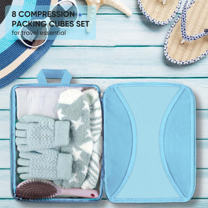 8 Set Compression Packing Cubes for Travel, Packing Cubes Compression Travel Accessories Expandable Packing Organizers for Carry on Luggage Suitcase (Gray)
