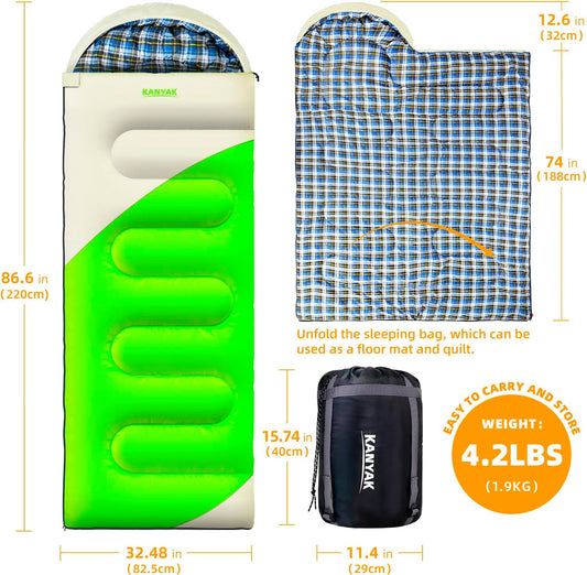 Camping Sleeping Bag, 32℉ Sleeping Bags for Adults Kids Teens Cold Weather Warm Sleeping Bag Winter for 3-4 Season Camping, Camping Gear Equipment, Traveling, and Outdoors