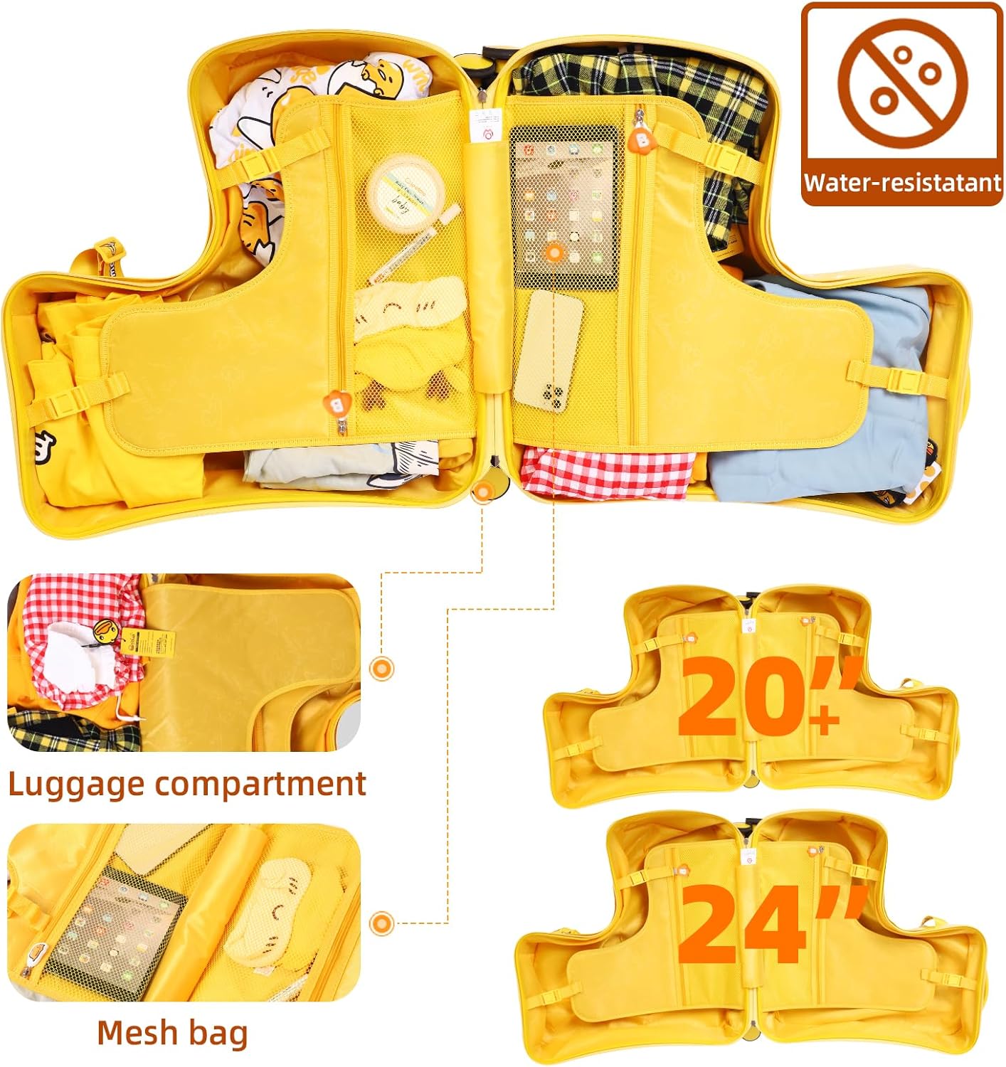 Kids' Lightweight Ride on Luggage with Spinner Wheels & Foldabe Design (Yellow Green Mint, 24"+ Aged 3-12 Toddler)