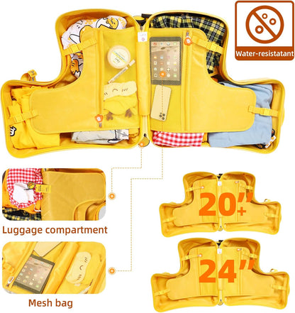 Kids' Lightweight Ride on Luggage with Spinner Wheels & Foldabe Design (Yellow Green Mint, 24"+ Aged 3-12 Toddler)