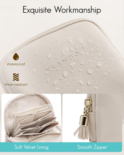 Vlando Mini Jewelry Travel Case,Jewelry Pouch Bags with Zipper,Velvet Jewelry Organizer Storage Bag for Bracelet Rings Earring Travel Essentials Gifts for Women Girl-Beige