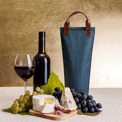 Tirrinia Single Wine Carrier Tote, Insulated Wine Cooler Bag for Travel, Picnic, & Wine Gifts – Thermal Padded Wine Bottle Holder Tote for Men & Women, Wine Gift for Wine Lovers,Blue