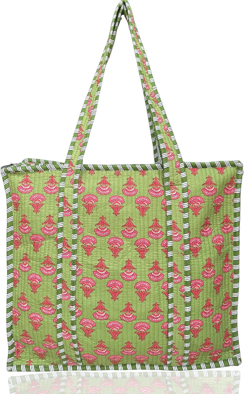 Cotton Quilted Tote Bag for Women – Large Beach & Travel Tote with Zipper, Reusable Grocery Bag