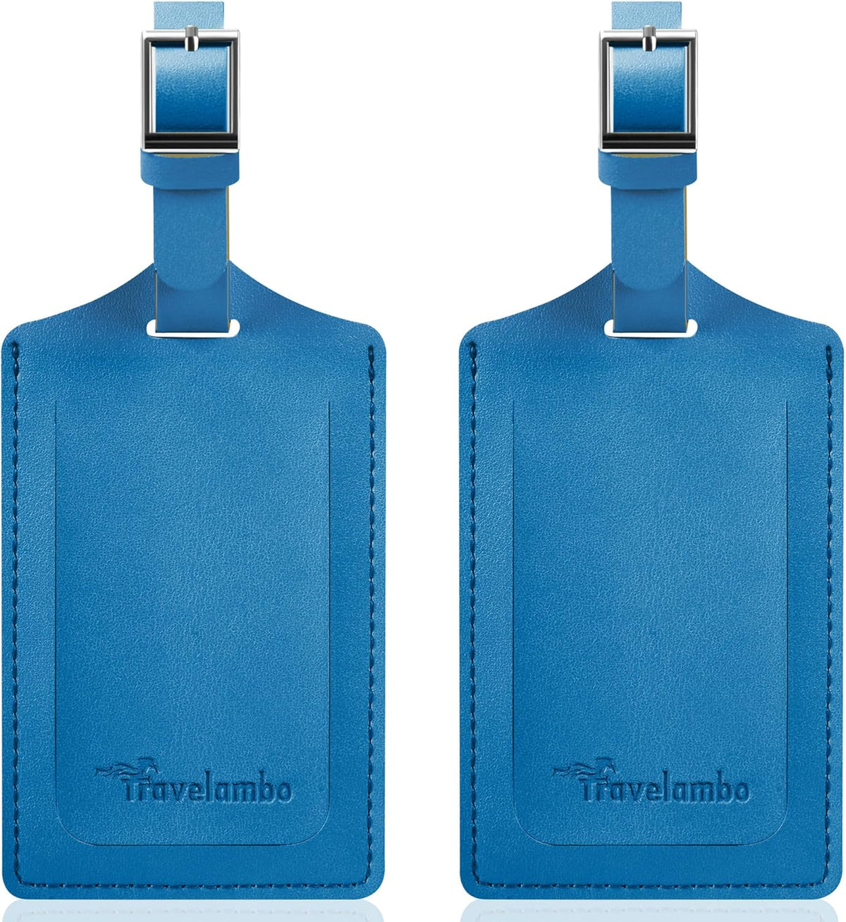 Travelambo Luggage Tags for Suitcases Faux Leather Privacy Protection 2 Pack Bag Tags Travel Accessories Essential, Steel Blue
