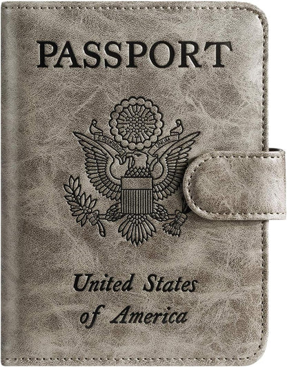 Passport Holder Cover Wallet RFID Blocking Leather Card Case Travel Accessories for Women Men (Grey)
