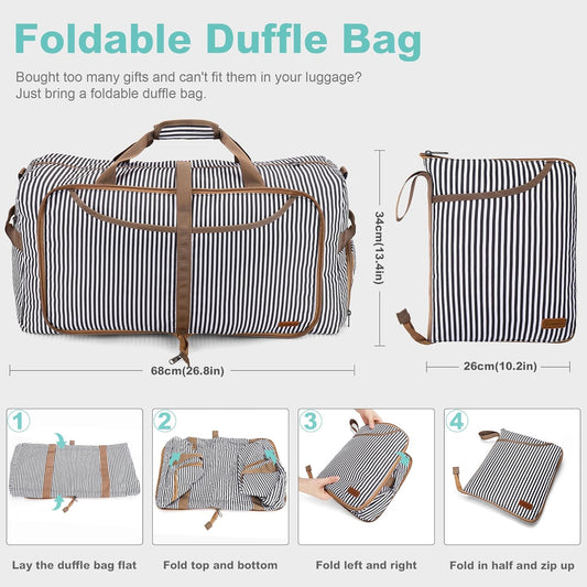 80L Duffle Bag for Travel, Large Foldable Waterproof Travel Duffel Bags Weekender Overnight Bag for Men and Women with Shoe Compartment (Stripe)