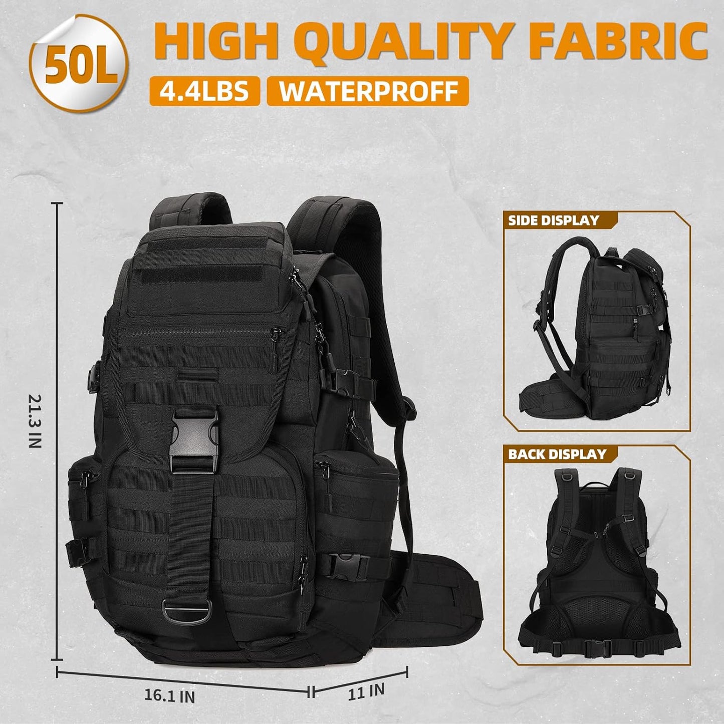 50L Military Tactical Backpack Hiking Waterproof Backpack Large Military Pack 3 Day Assault Pack Molle Bag Rucksack