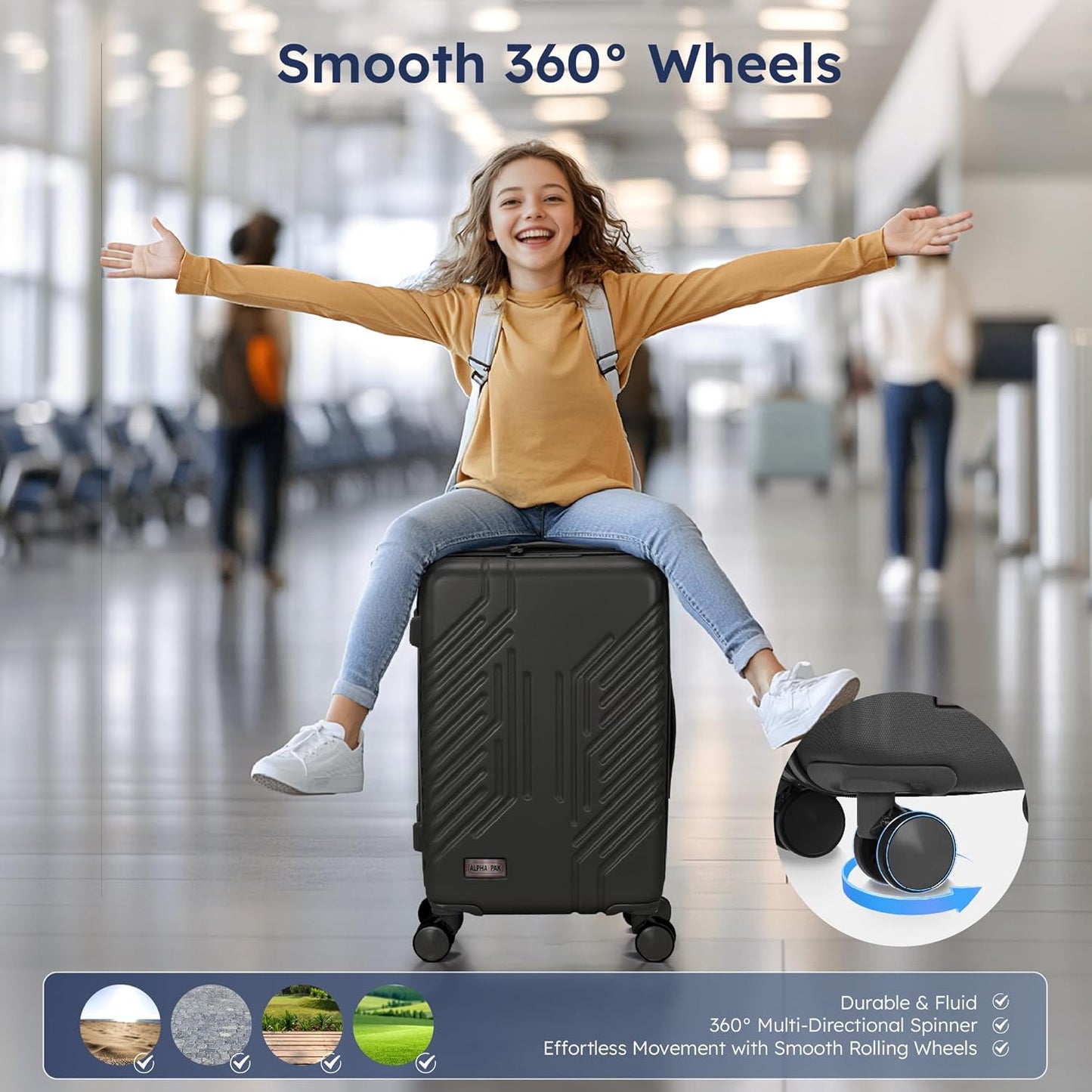 20-inch Carry On Luggage Airline Approved - PC+ABS Lightweight Suitcase with Built-in TSA Lock，Hard-shell Durable Rolling Luggage with USB Port