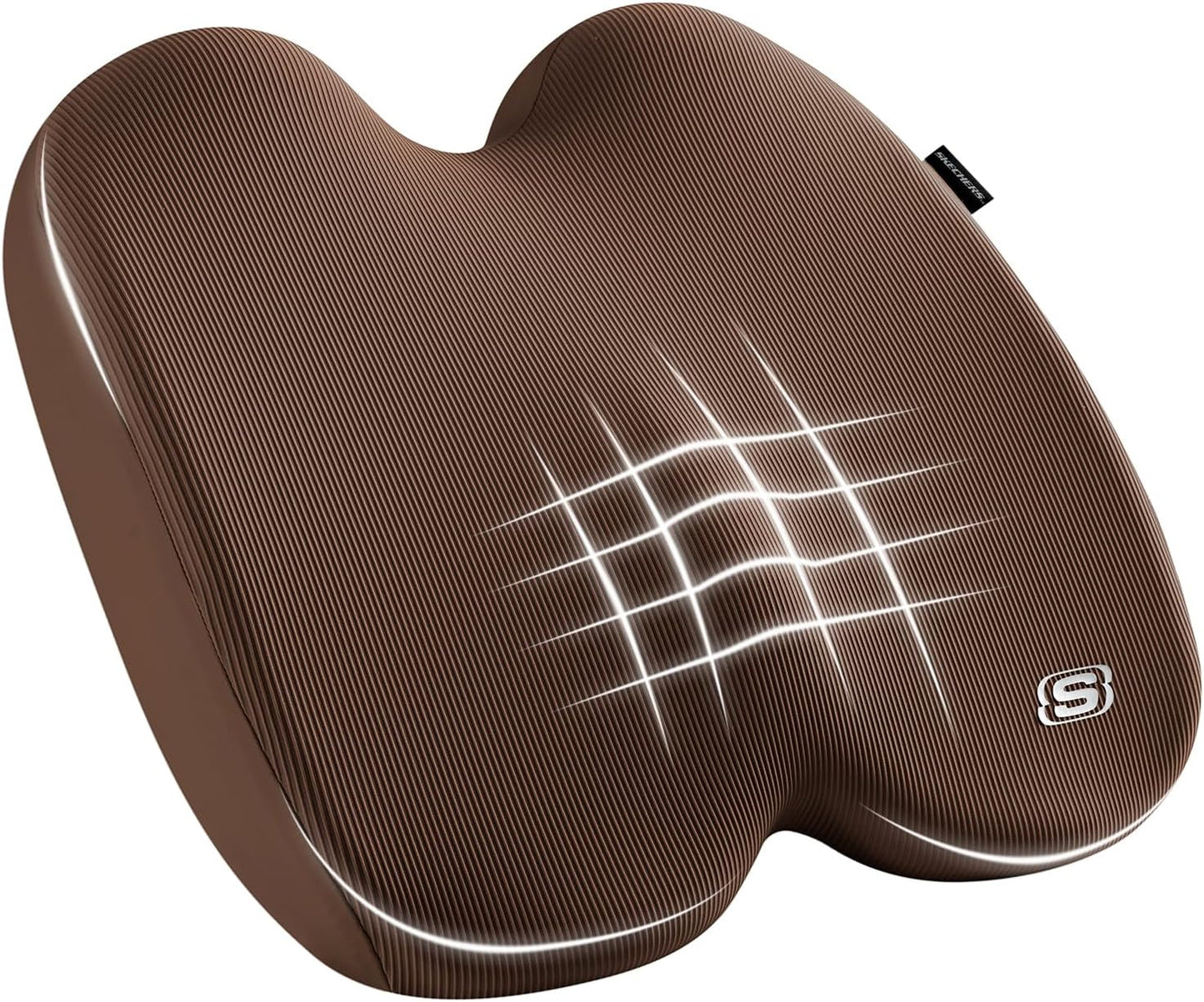 Skechers Memory Foam Seat Cushion,Ribbed Fabric Office Chair Cushion for Tailbone Pain Relief,Butt Pillow for Office Chair,Car Seat Cushion,Long Sitting Office Workers,and Car Drivers,Brown