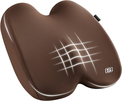 Skechers Memory Foam Seat Cushion,Ribbed Fabric Office Chair Cushion for Tailbone Pain Relief,Butt Pillow for Office Chair,Car Seat Cushion,Long Sitting Office Workers,and Car Drivers,Brown