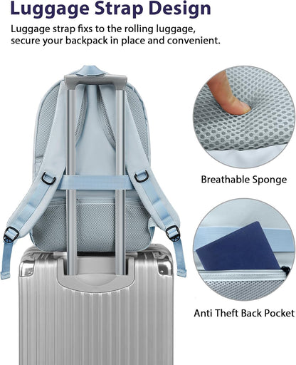 MATEIN 18 Inch Laptop Backpack for Women, Extra Large Anti Theft College Computer Rucksack with Luggage Strap, Waterproof TSA Approved 50 L Carryon Backpack for Work Business Travel, Haze Blue