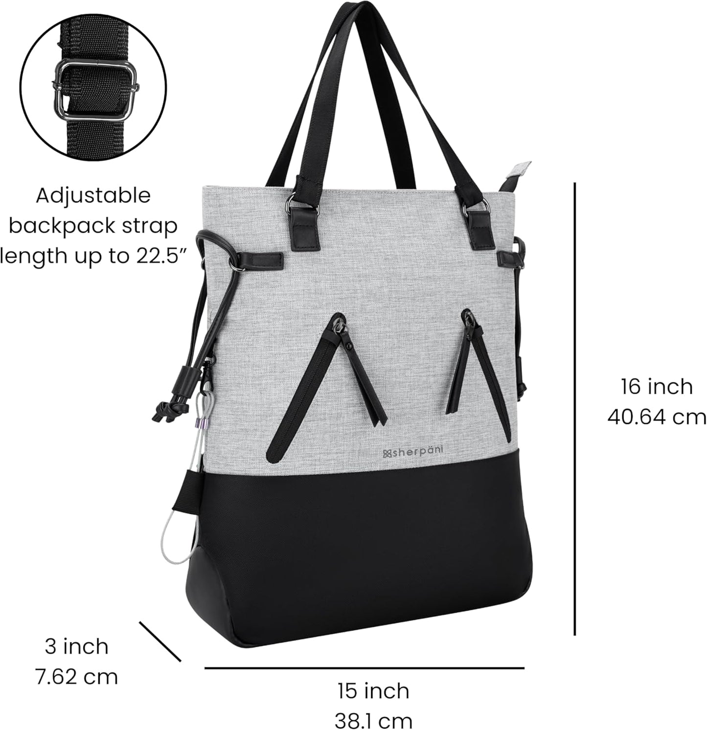 Sherpani Tempest, Anti Theft Convertible Backpack Tote, 14L Travel Backpack, Travel Gifts for Women, Handbags, RFID Protection, Metal Hardware, Fits 15” Laptop (No Sleeve) (Sterling)