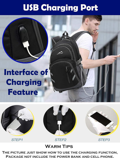 ProEtrade Backpack Bookbag for College Laptop Travel, Fit Laptop Up to 15.6 inch with USB Charging Port Multi Compartment Anti theft, Gift for Women Men (Black)