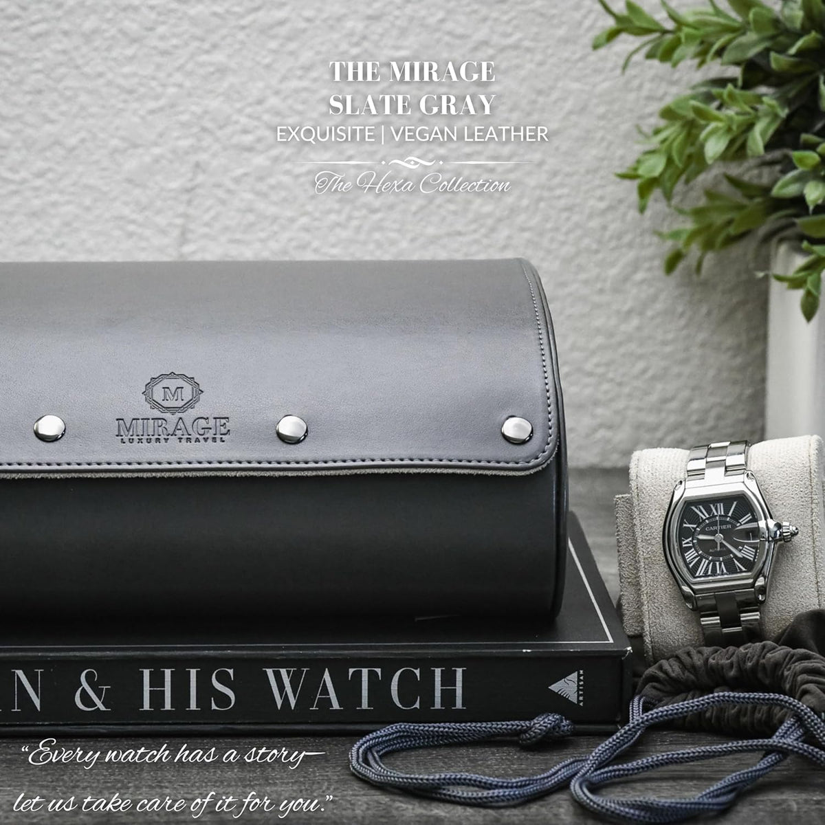 Watch cases for men 6 slot travel case organizer - Slate Grey