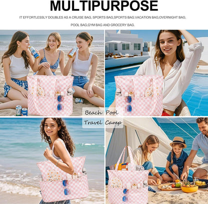Waterproof Beach Tote Pool Bags for Women Ladies Extra Large Gym Tote Carry On Bag With Wet Compartment for Weekender Travel