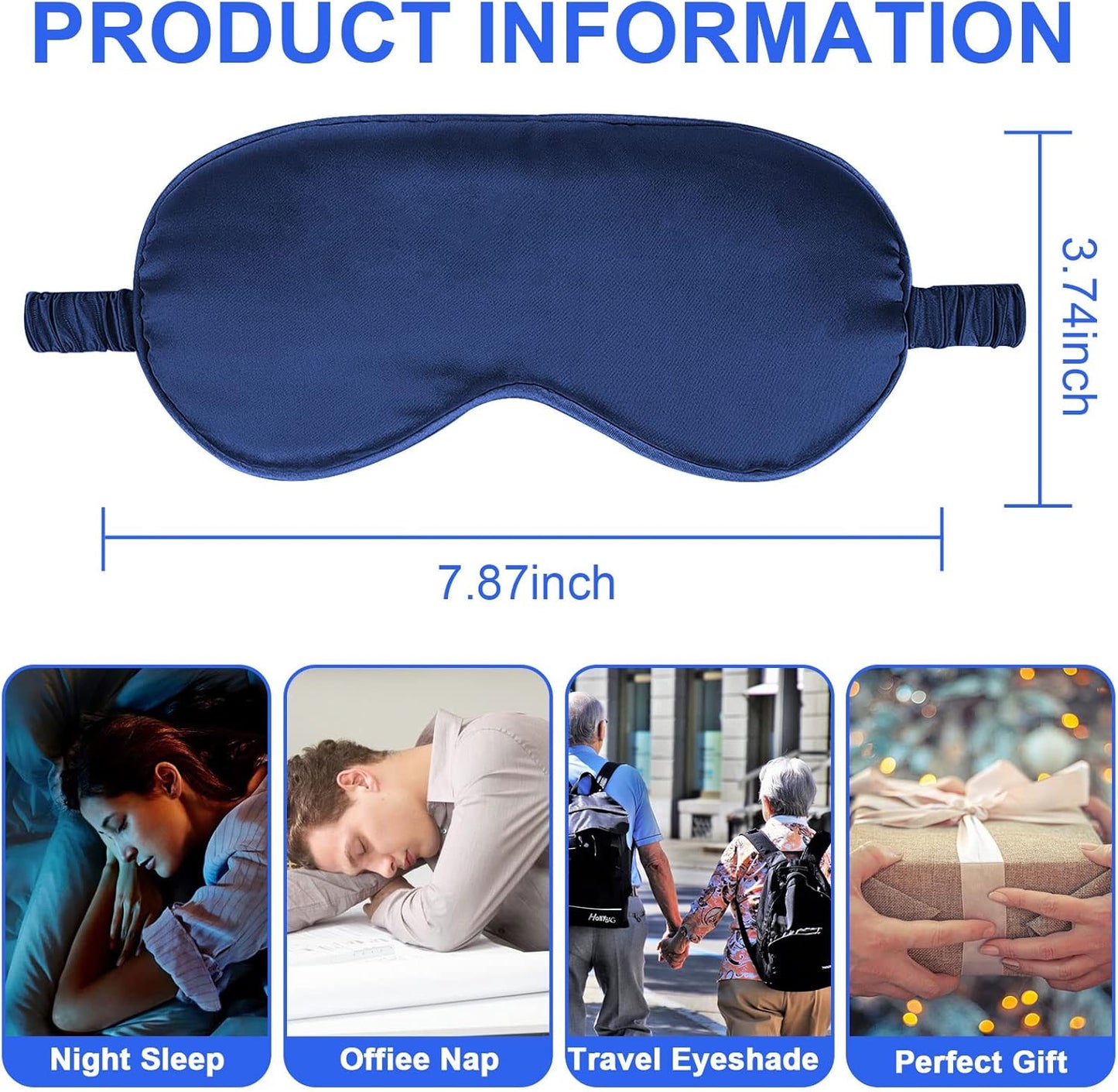 2Pack Silk Sleep Mask,Eye Mask for Sleeping,Elastic Blackout Eye Mask & Blindfold for Full Night's Sleep,Travel and Nap(Black+Navy Blue)