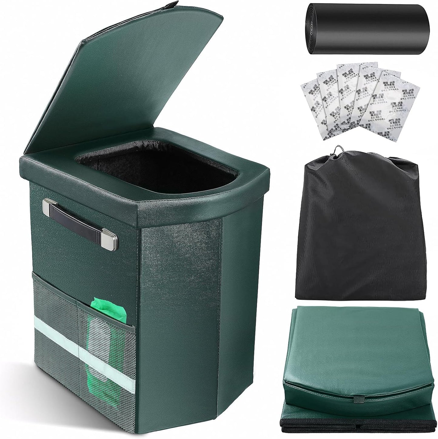 2025 Upgraded 16.5'' XL Portable Toilet for Adults,Tall Camping Toilet with Lid and Convenient Carry Bag, Portable Potty for Camping, Hiking, Car Travel,Truck, RV, Boating, Road Trips, Beach (Green)