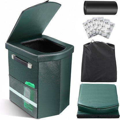 2025 Upgraded 16.5'' XL Portable Toilet for Adults,Tall Camping Toilet with Lid and Convenient Carry Bag, Portable Potty for Camping, Hiking, Car Travel,Truck, RV, Boating, Road Trips, Beach (Green)