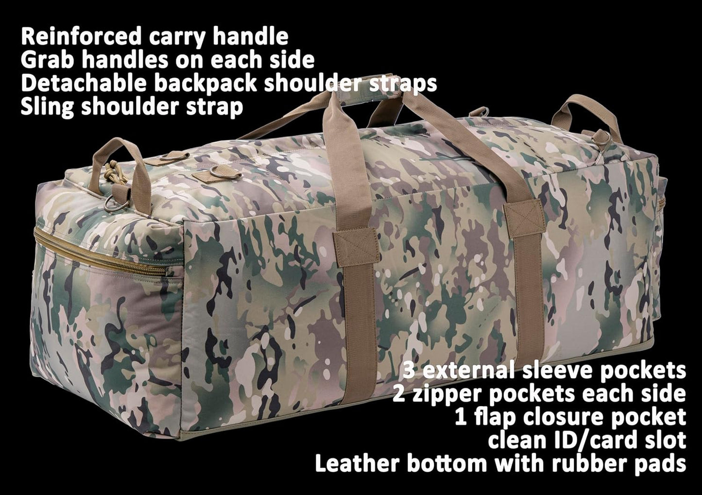 Large Military Duffle Bag Tactical Gear Load Out Bag Deployment Cargo Bag Travel Sports Equipment Duffel Luggage Bag with Backpack Straps 90L