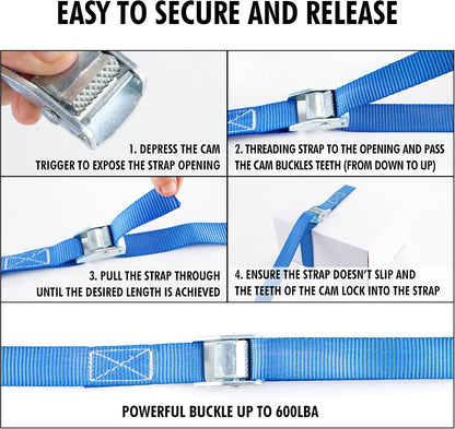 Cartman 1" x 12' Lashing Straps Cargo Tie-Down Strap Up to 600lbs, 8pk in Carry Bag, Blue