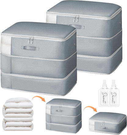 Comforter Storage Bag - Large Capacity Blanket Storage Bags 3-Layer Ultra Space Saving Self Compression Organizer, Washable Compression Bags for Storage Comforter Blanket, 2-Pack, Grey