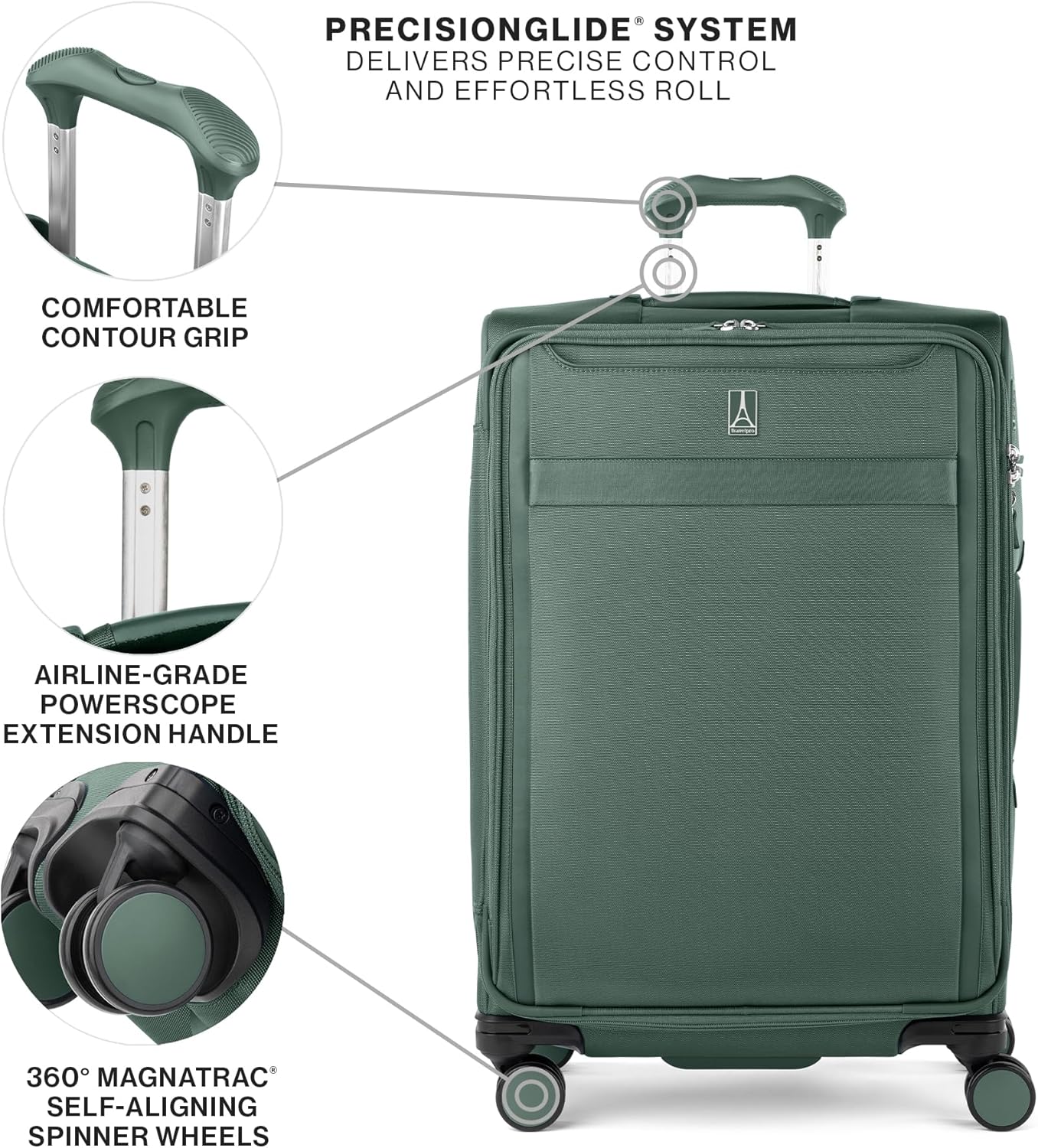 Travelpro VersaPack+ Lightweight Softside Expandable Checked Luggage, 8 Spinner Suitcase, TSA Lock, Men and Women, Checked Medium 25-Inch, Desert Sage Green