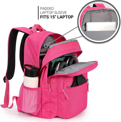 ZORFIN 26L Backpack for College, and Travel: Water Resistant Bookbag - Hotpink