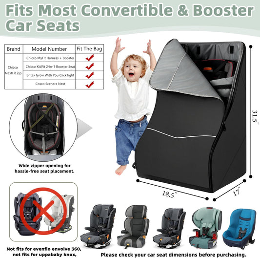 Padded Car Seat Travel Bag for Airplane – Waterproof Heavy Duty Carseat Backpack for Airport – Fits Infant, Convertible & Booster Seats – Airline Approved Travel Car Seat Cover