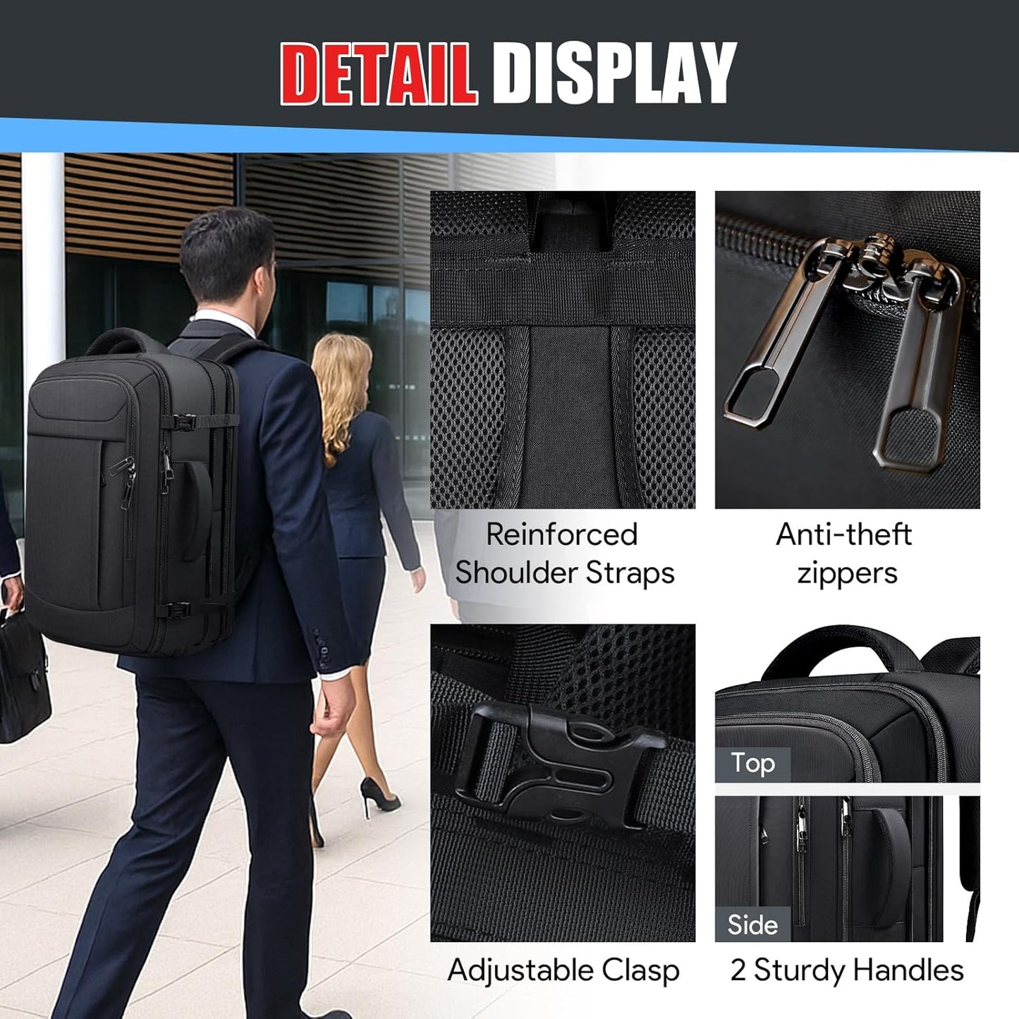 55L Extra Large Travel Backpack, Expandable 50L - 60L Carry On Backpack, Travel Luggage Suitcase Anti-Theft TSA Flight Laptop Bag, Sturdy 18.4 Inch XXXL Daypack Weekender Gifts for Men, Black