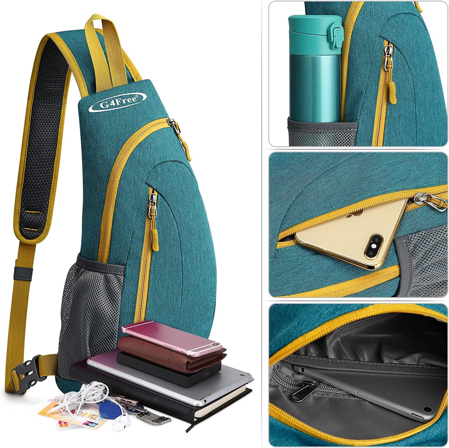 G4Free Sling Bag for Men Women, Small Crossbody Backpack Lightweight Chest Shoulder Bags for Travel, Outdoor and Sports (Teal Green)