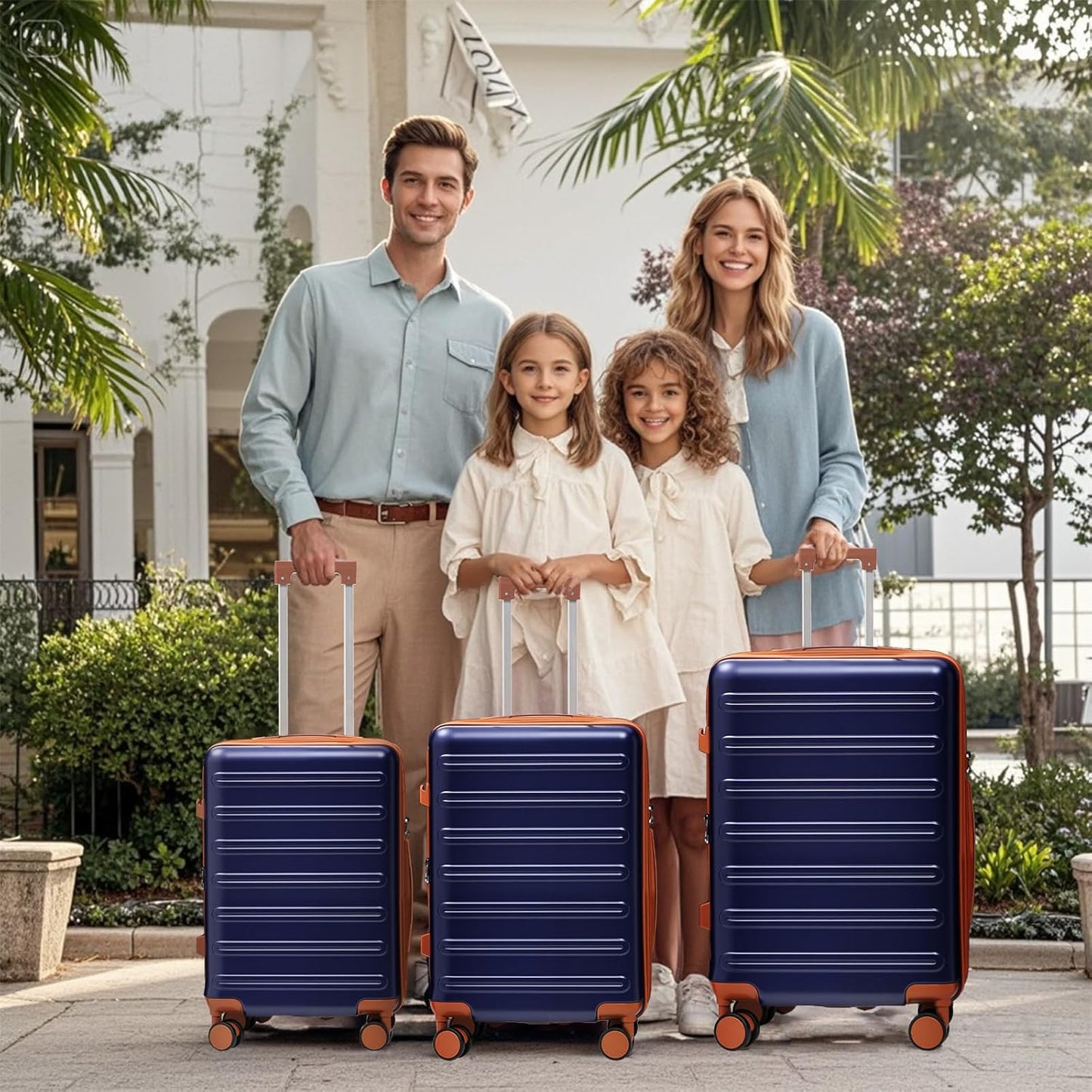 luggage sets 3 Piece with Spinner Wheel,100% PC Material Lightweight Durable,Expandable Carry On Travel Hardside Suitcase sets with TSA Lock for Men and Women (Blue+brown)