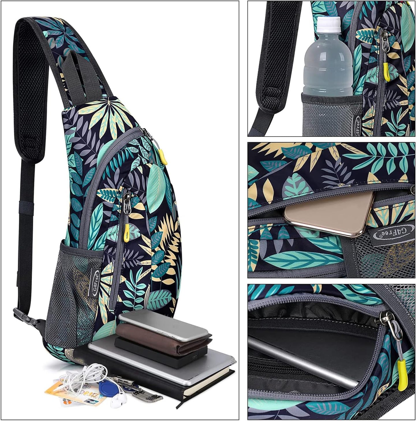 G4Free Sling Bag for Men Women, Small Crossbody Backpack Lightweight Chest Shoulder Bags for Travel, Outdoor and Sports (Blue Leaf)