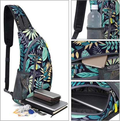 G4Free Sling Bag for Men Women, Small Crossbody Backpack Lightweight Chest Shoulder Bags for Travel, Outdoor and Sports (Blue Leaf)