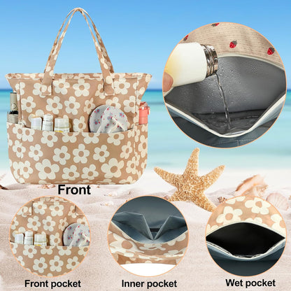Waterproof Beach Tote Pool Bags for Women Ladies Extra Large Gym Tote Carry On Bag With Wet Compartment for Weekender Travel