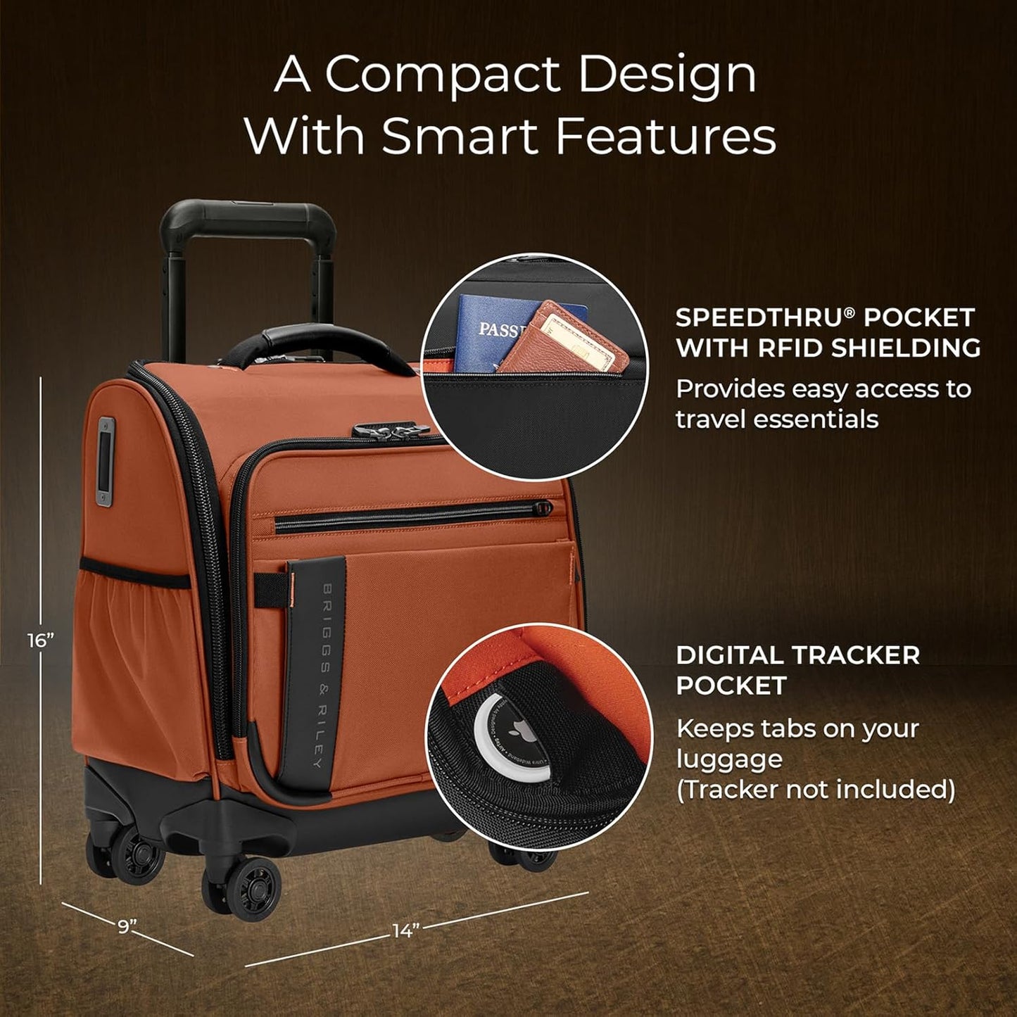 Briggs & Riley Cabin Spinner - Carry On Luggage for Travel, Suitcases with Wheels, Softside Rolling Bag for Men & Women, Fits Under Plane Seat, Telescoping Handle - ZDX Collection, Canyon